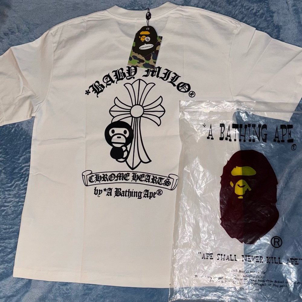 Bape White Short Sleeve Tee with Black Graphics